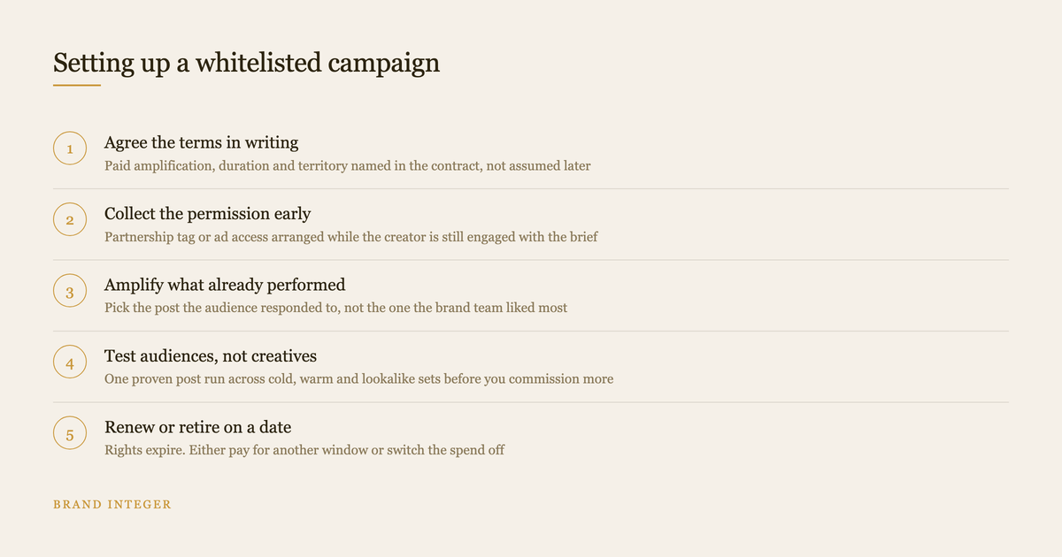 Five ordered steps for setting up a whitelisted creator campaign